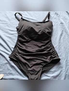 Shade & Shore Dark Brown Ruched One-Piece Swimsuit